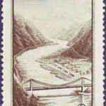 (3-2), Tightwire drawbridge on the Dadu River(Xikang-Tibet Highway), 8 fen, 21.5*41 mm